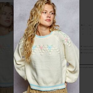 POL Cream Sweater with Pastel Floral Embroidery (Blue, Pink, Green)